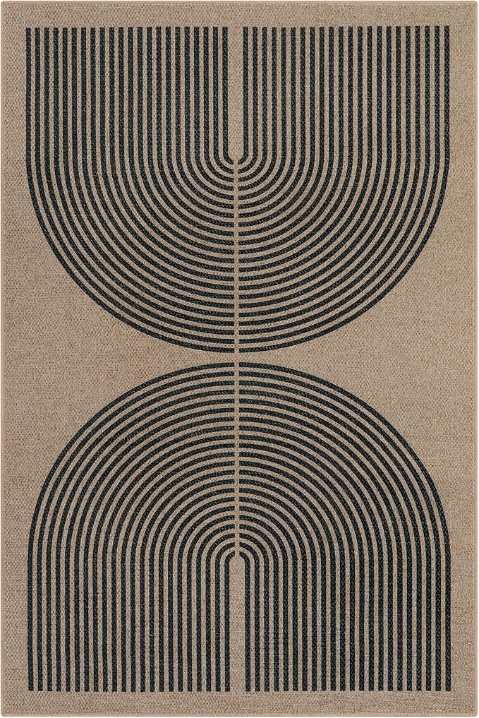 Lahome Enfys Modern Rainbow Easy Jute Office Rug, Outdoor Patio Rug 4x6