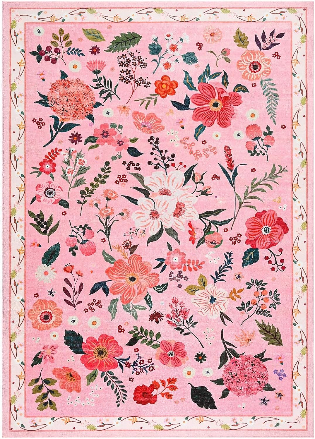 Macgace Floral Area Rug for Living Room, Machine Washable 5x7 Pink Rugs