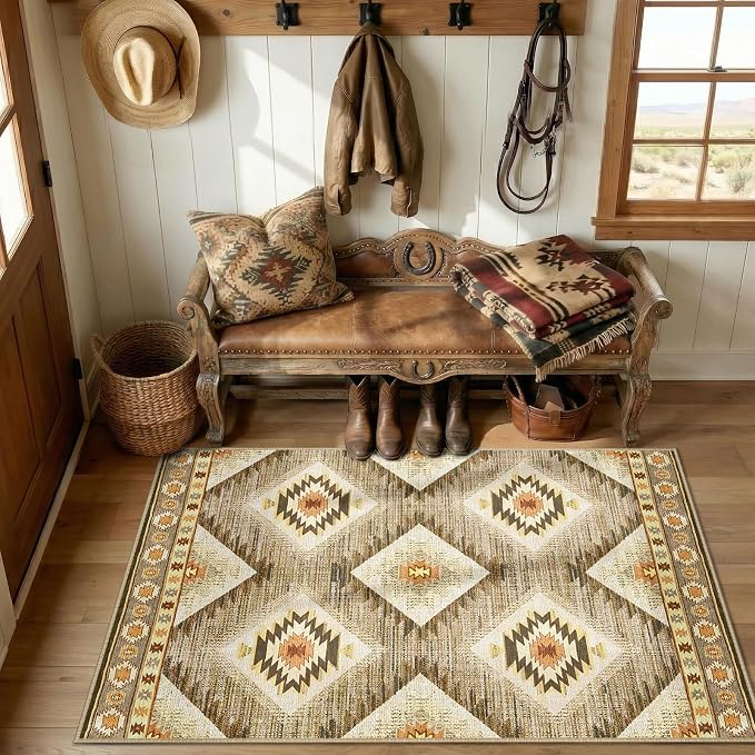 BESTSWEETIE Area Rug 4x6 Rug Machine Washable Non-Slip Low Pile Print Pattern