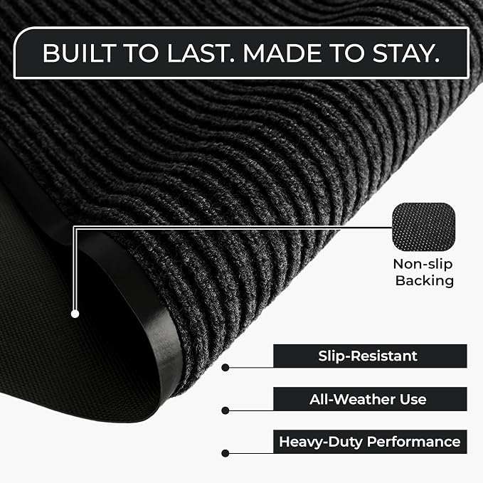 Commercial Door Mat 4'x16' Black, Heavy Duty Industrial Floor Mat