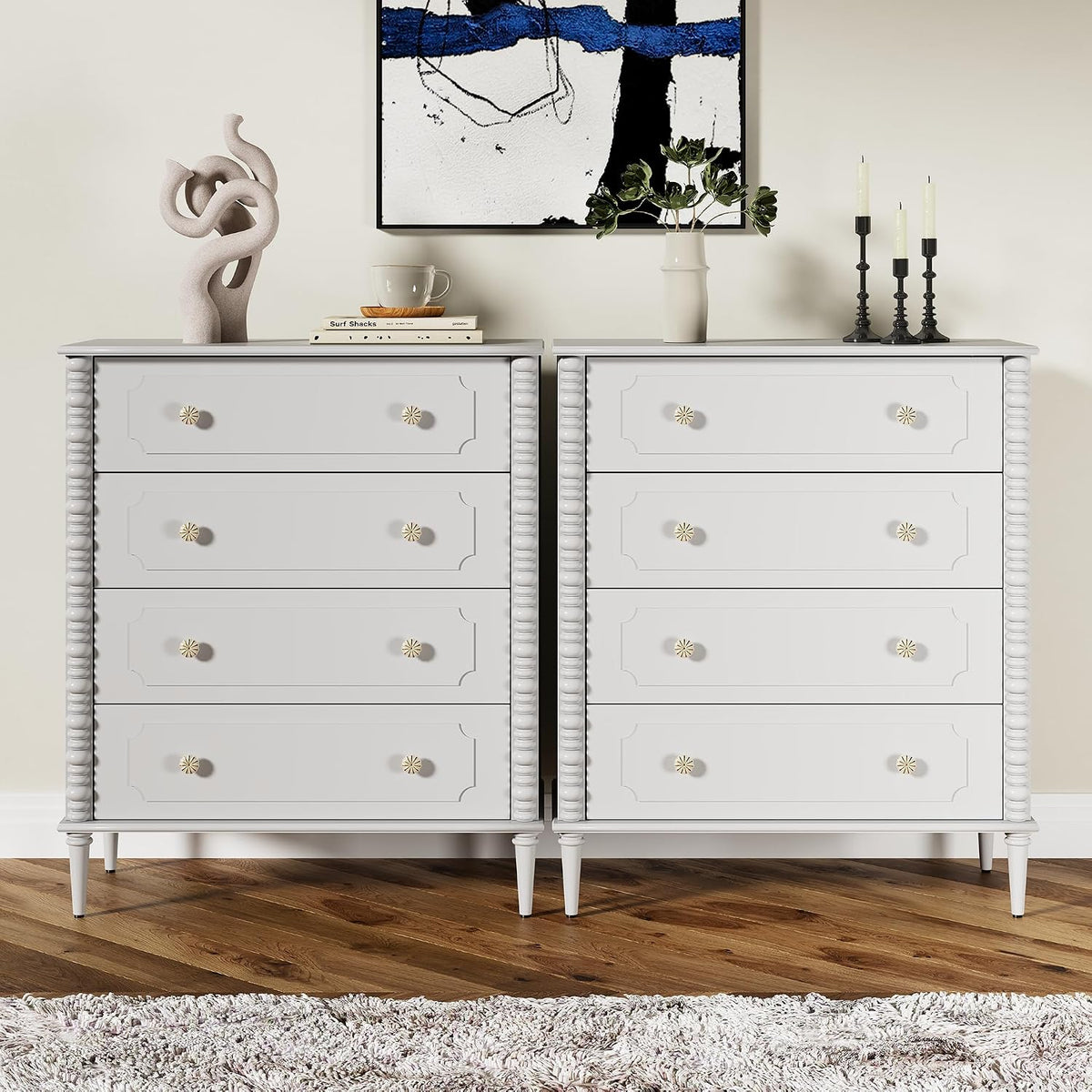 Dresser for Bedroom, 37" Tall Dresser with 4 Drawers, White