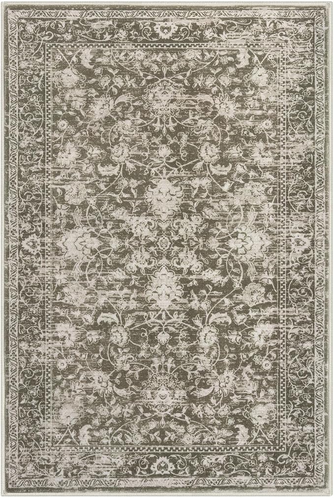 KILOCOCO Area Rug 3x5 Entryway Rug Washable Printed Vintage Floral Rubber