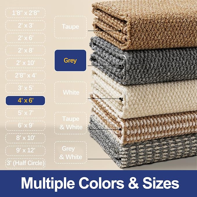 Faux Jute Area Rug 4'x6', Washable & Non-Slip, No Odor. Farmhouse Boho Style