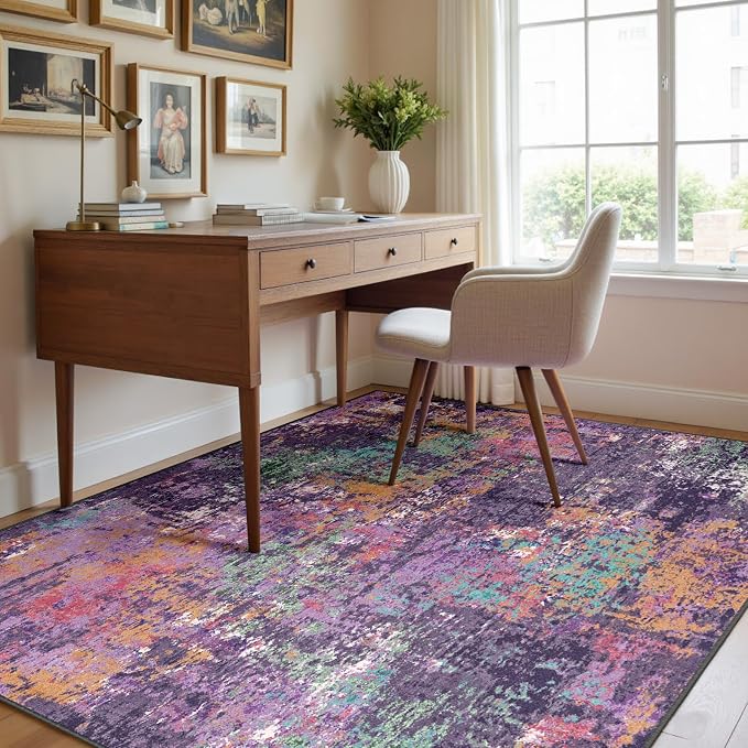 RELEANY Washable Area Rugs 6'x8' Non-Slip Modern Abstract Soft