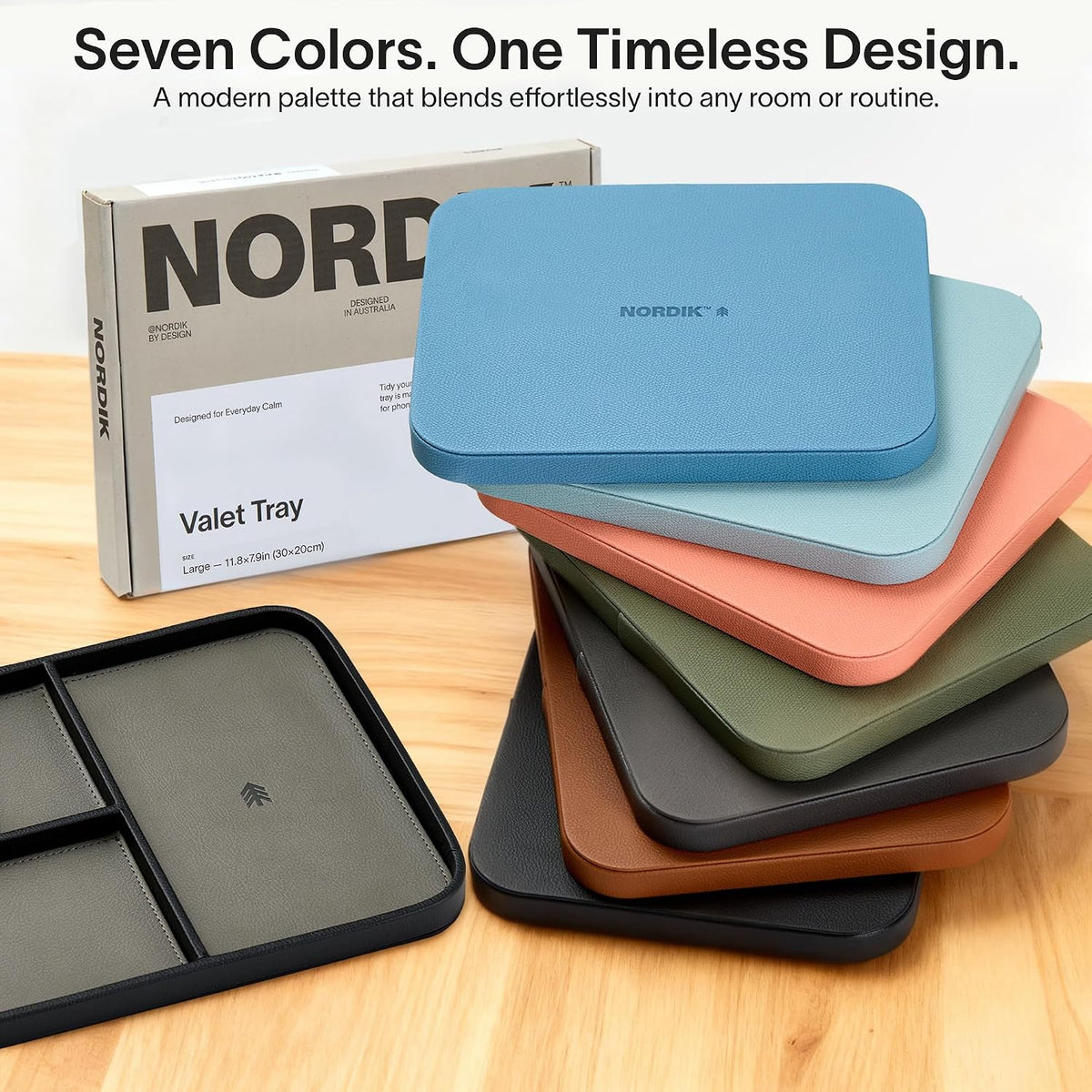 Nordik Leather Valet Tray - Large EDC Tray - Pebble Black 11.8 x 7.9 in