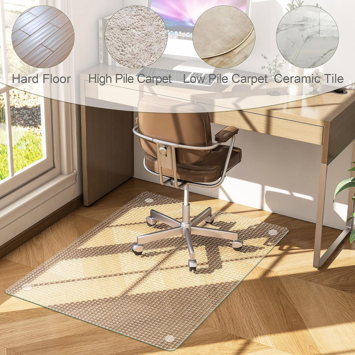 36"X47" Tempered Glass -Glass Chair Mat, Heavy Duty Hard Floor Mat for Home