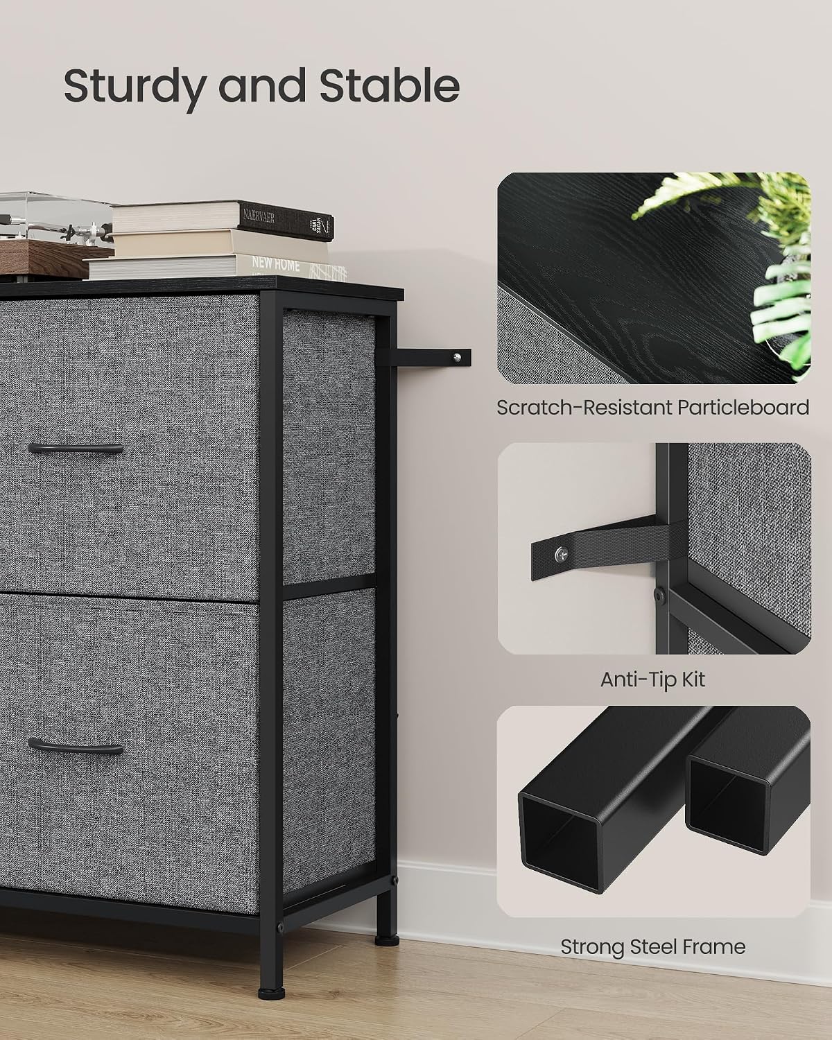SONGMICS Dresser for Bedroom, Wide Dresser for Closet with 5 Fabric Drawers