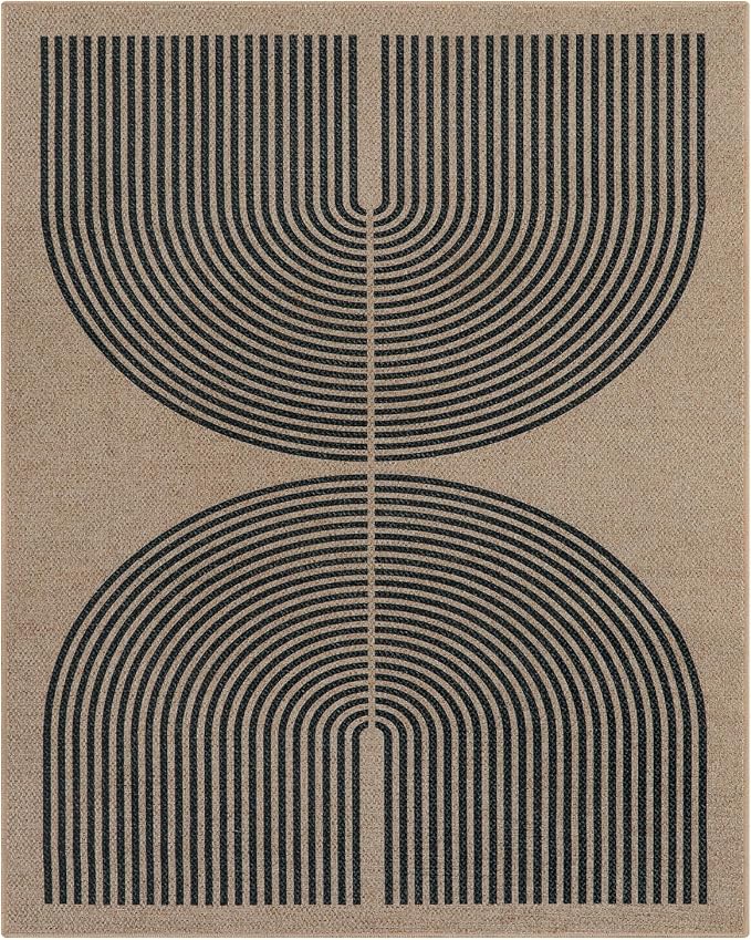 Lahome Enfys Modern Rainbow Easy Jute 9x12 Rug, Large Outdoor Patio Rug