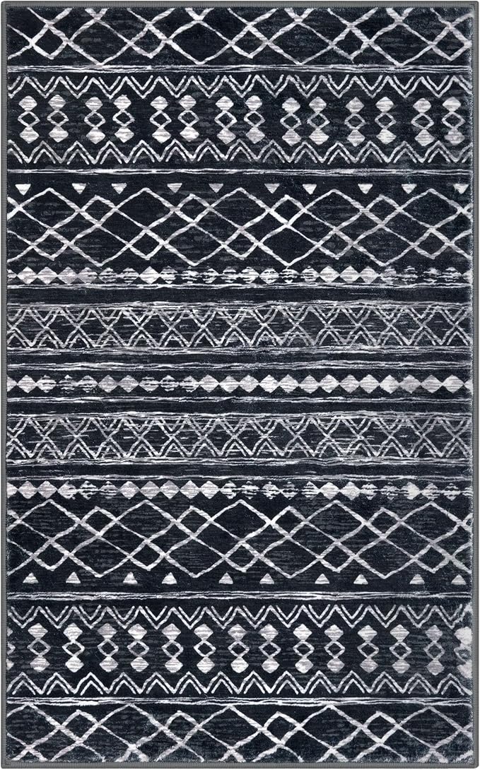 KUTA Moroccan Boho Entryway Rug, 2x3 Black Entrance Small Area Rug Non-Slip