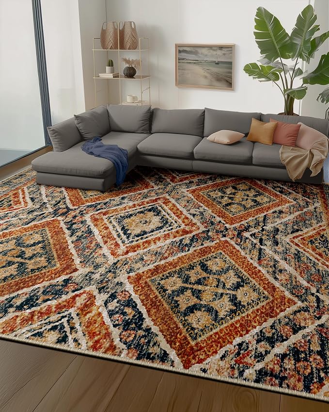 BESTSWEETIE Area Rug 9x12 Rug Machine Washable Non-Slip Low Pile Print Pattern
