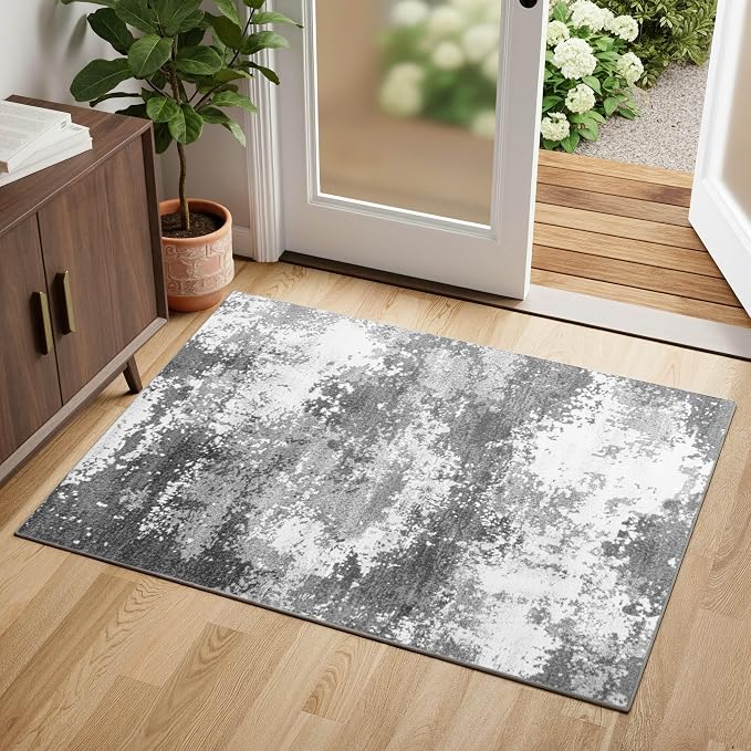 2x4 Washable Porch Rug Grey Welcome Door Mat Entrance 24x48, Small Runner Rugs