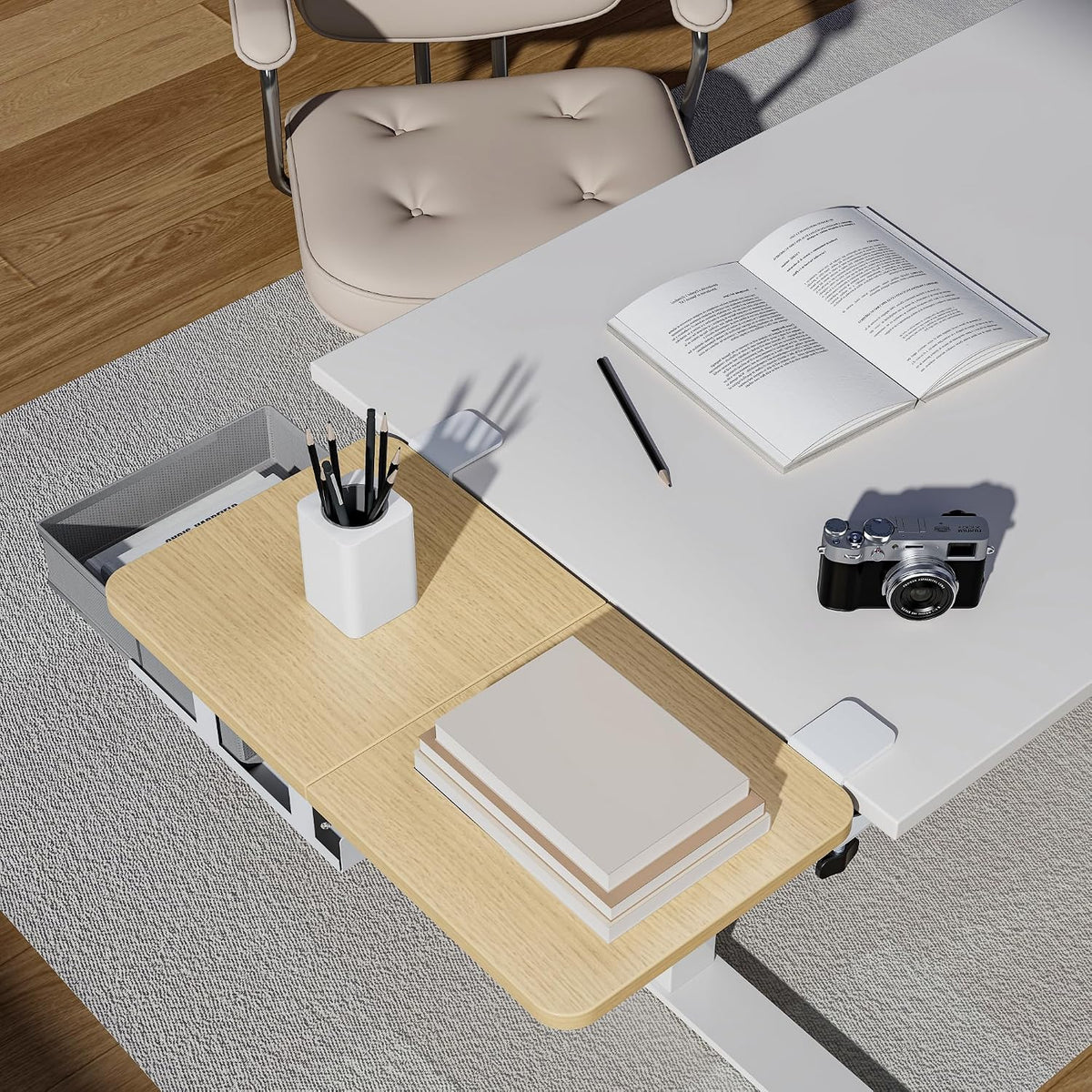 PEGZONE Desk Extender Tray, 24" x 12", with Storage Drawer, Medium, Wood