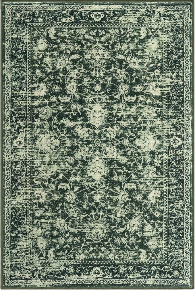 KILOCOCO Area Rug 3x5 Entryway Rug Washable Printed Vintage Floral Rubber