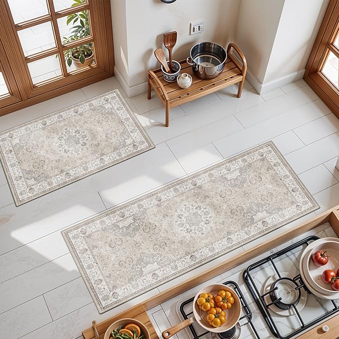 Washable Kitchen Rug Set of 3: Boho Non-slip Soft Stove Sink Mat Light Weight