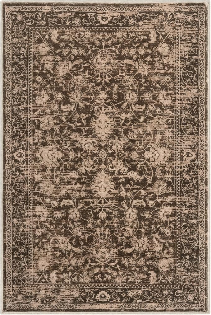 KILOCOCO Area Rug 4x6 Entryway Rug Washable Printed Vintage Floral Rubber