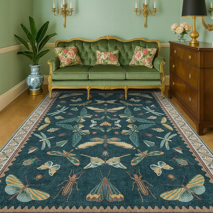 Hazo Haus Insect Teal Green 5x7 Area Rug