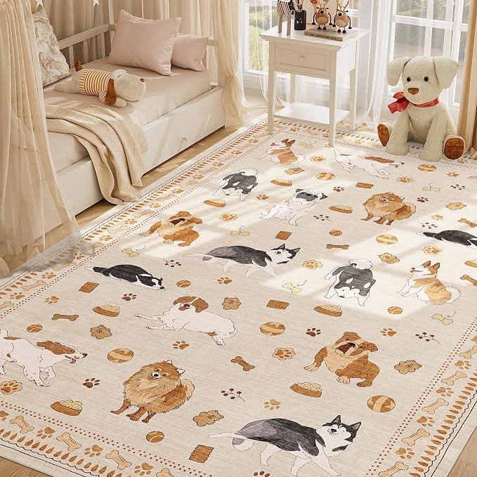 DUKINO 6x9 Rug for Living Room, Lightweight Animal Dog Print Washable Area Rug