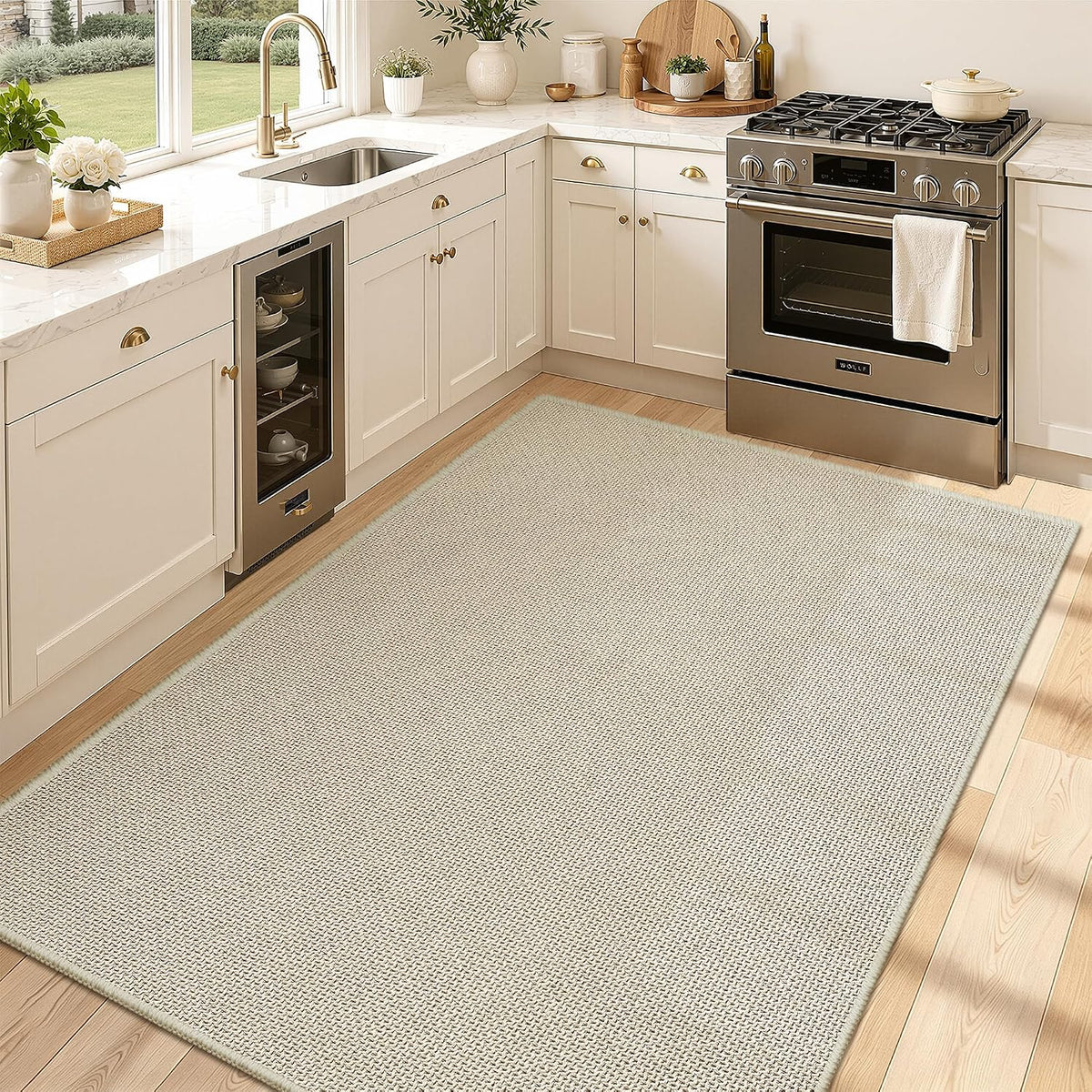 Soalmost 3x5 Washable Rug, Beige Non Slip Area Rugs for Entryway