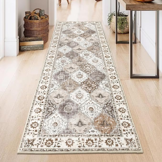 HEBE Hallway Runner Rug 2'x6' Washable Vintage Distressed Area Rugs Non Slip