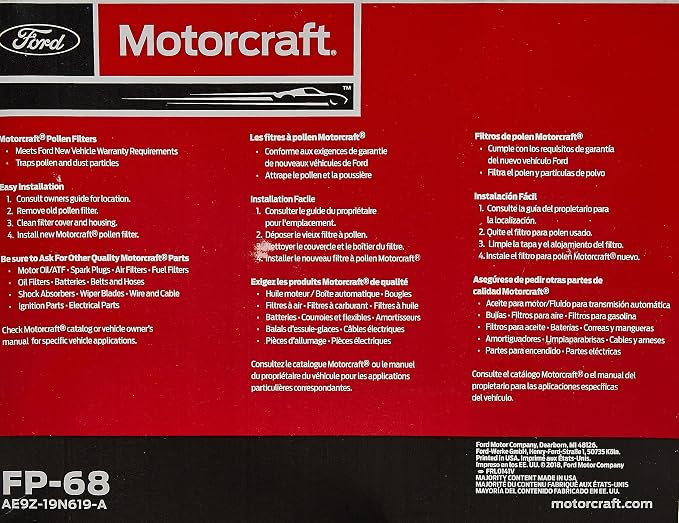 Motorcraft FP-68 Cabin Air Filter, Original Version