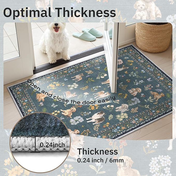 Soalmost Dog 8x10 Area Rugs for Living Room, Machine Washable Animal Floral