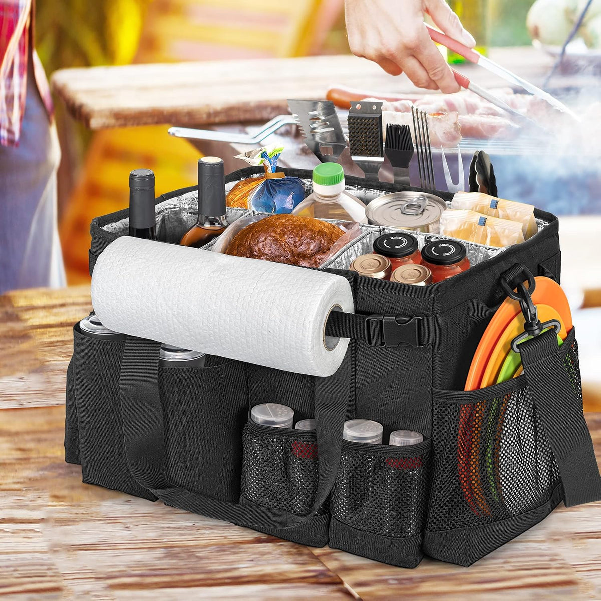 HODRANT Large Grill Utensil Caddy with Paper Towel Holder for Cook Supplies