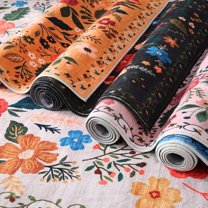 Rugcomf Door Mat Indoor Entrance 2x3 Rug Machine Washable Boho Floral Small
