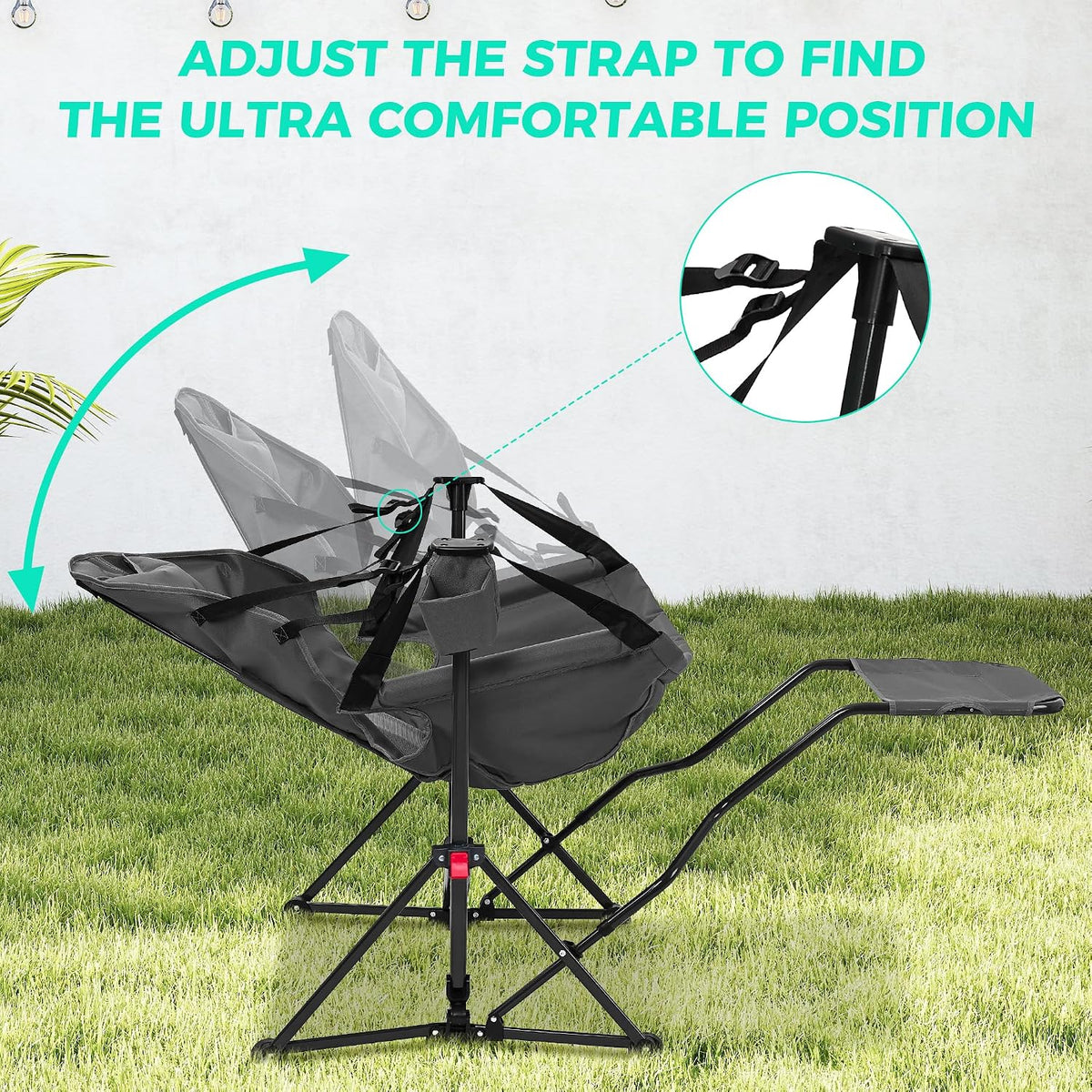Ainfox Hammock Camping Chair with Footrest, Foldable Portable Rocking Chairs for Adults Outside Swinging Camp with Cup Holder Pillow for Outdoor Patio Poolside (Grey)