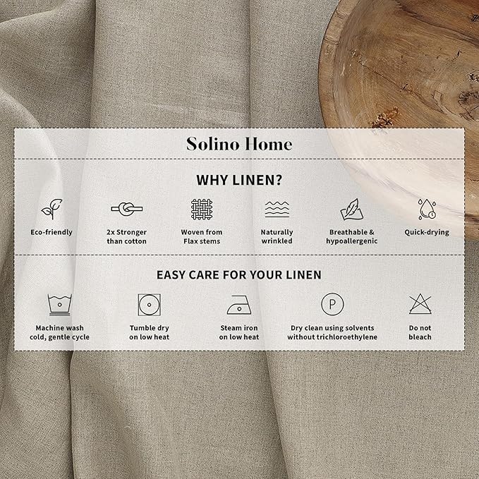 Solino Home Linen White Tablecloth 60 x 132 Inch - 100% Pure Linen Rectangular Tablecloth - Machine Washable Table Cloth for Fall, Autumn, Halloween, Thanksgiving, Christmas, Holiday - Fete