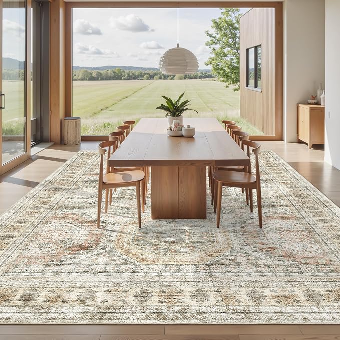 Soalmost 10x14 Area Rugs for Living Room, Non Slip Machine Washable Vintage Rugs