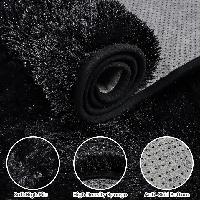 5x7 Area Rugs for Living Room: Ultra Soft Fluffy Shag Black Rug for Bedroom