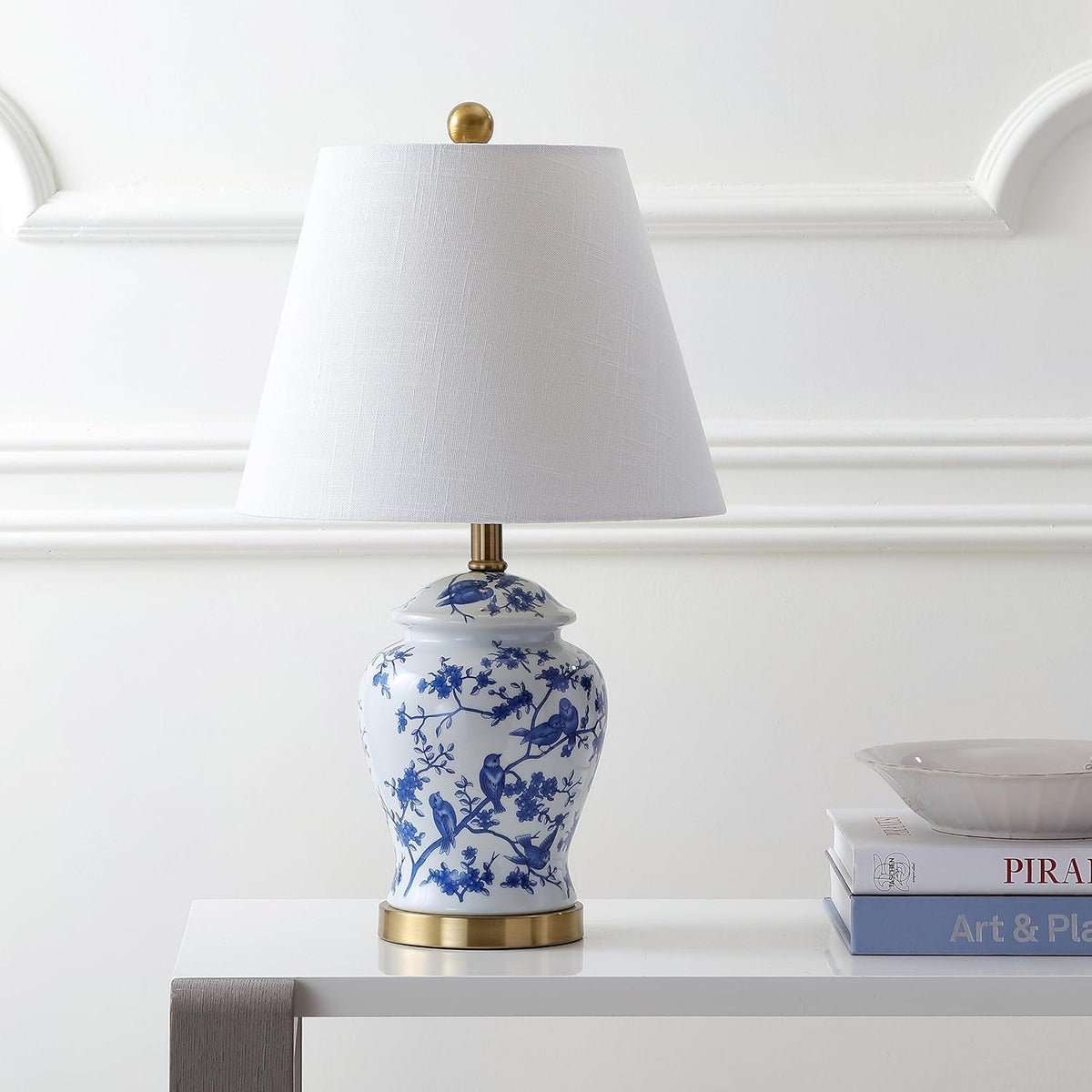 JONATHAN Y Penelope Ginger Jar 22" LED Table Lamp, Blue/White