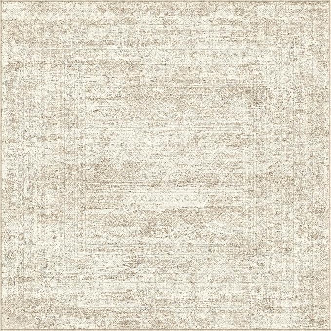 UERMEI Square Area Rugs : Washable 5x5 Neutral Modern Abstract Carpet