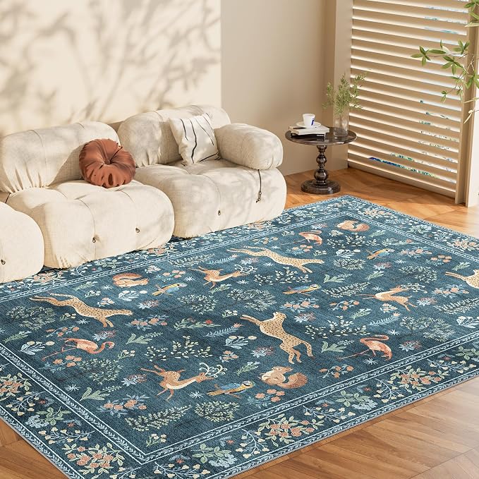 DUKINO 5x7 Rug, Washable Animal Living Room Rug