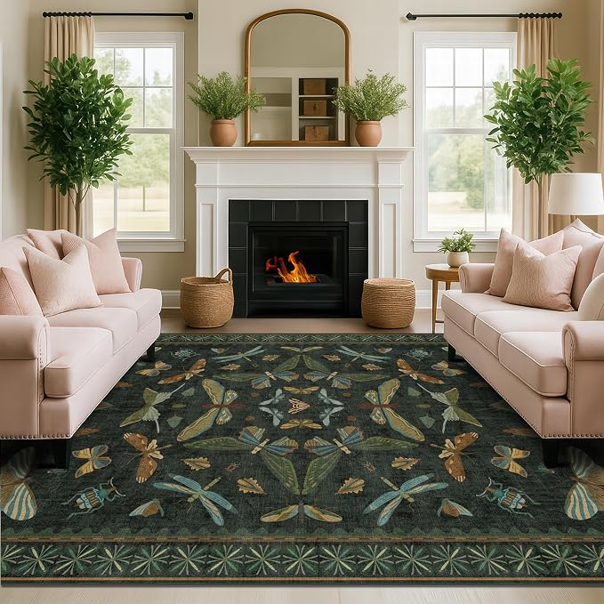 6x9 Dark Green Area Rugs for Dining Room
