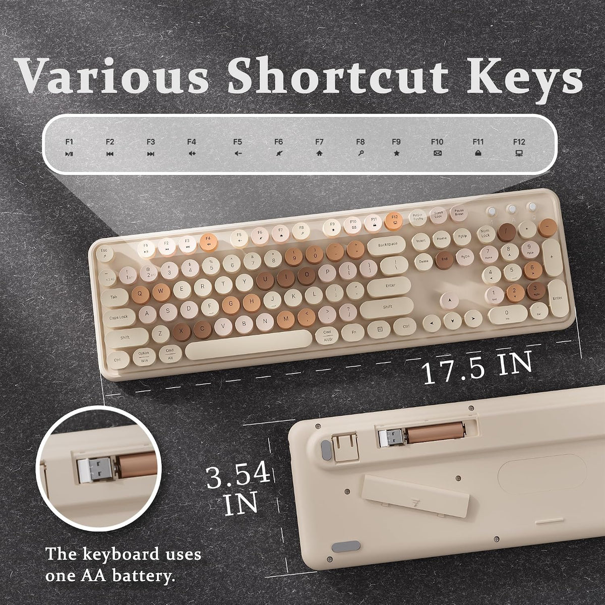 Colorful Wireless Bluetooth Keyboard (Milk-Tea Colorful)