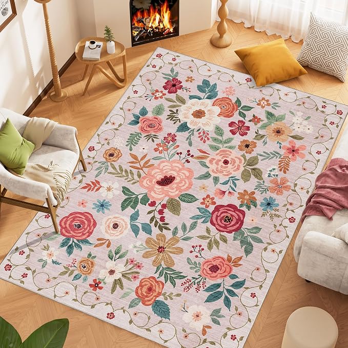 DUKINO 9x12 Area Rug, Floral Rugs