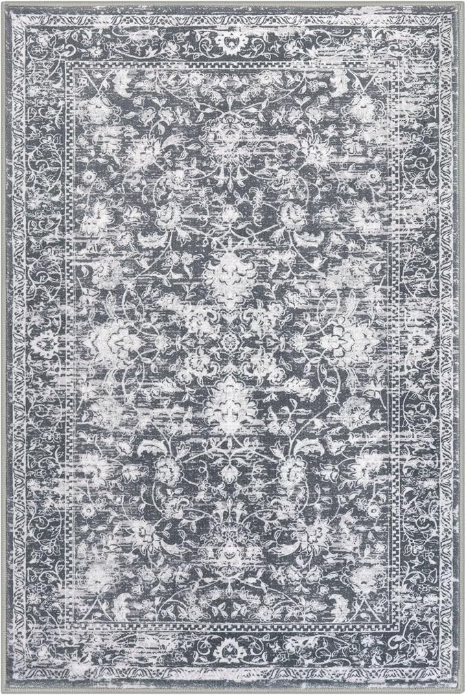 KILOCOCO Area Rug 3x5 Entryway Rug Washable Printed Vintage Floral Rubber