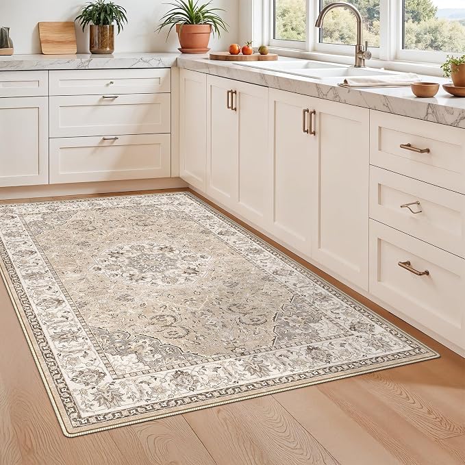 Living Room 4x6 Area Rugs: Vintage Farmhouse Washable Non-Slip Rug
