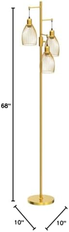 Dimmable Floor Lamp, Industrial Floor Lamps for Living Room, Gold Tree Lamp Standing Lamp Tall Lamps with 3 Elegant Teardrop Cage Head & 800 Lumens LED Bulbs for Living room Bedroom Office Dining Room
