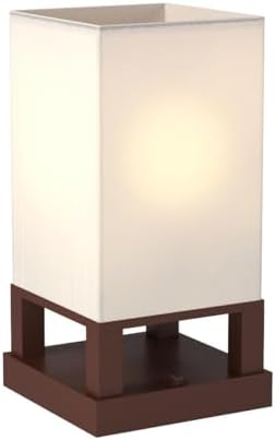 Brightech Maxwell Bedside Lamp with USB Port – Compact Table Lamp for Bedroom, Living Room - Modern Asian Nightstand Lamp with Wood Frame - LED Bulb, Soft Light - Havana Brown