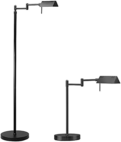 O'Bright LED Pharmacy Floor & Table Lamp Bundle, 12W LED, Full Range Dimming, 360 Degree Swing Arms, Reading & Task Lamp for Craft Work & Sewing, Black