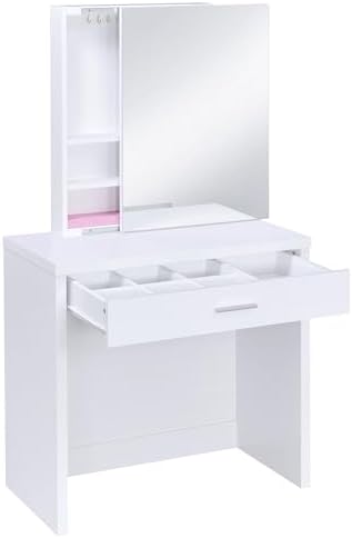 Coaster Harvey Rectangular 1-Drawer Vanity Table Set, White 300290