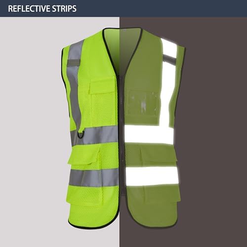 Reflective Safety Vest for Men Women 6 Pockets High Visibility Construction Work Vest, Class 2, Meets ANSI Standards