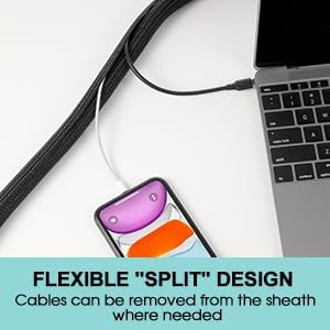 AGPTEK Cable Sleeve Cover, 10ft - 1 inch Desk Cord Organizer Cable Hider, Home Office Wire Management Computer TV Wire Loom Tubing, Pet Proof Cord Protector, from Cat Dog Chewing, Black