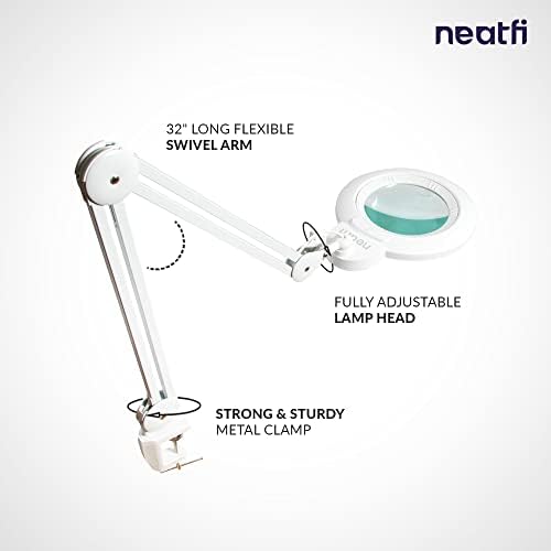 Neatfi Bifocal LED Magnifying Lamp, CCT, 1200 Lumens, 6-Inch Lens (White)