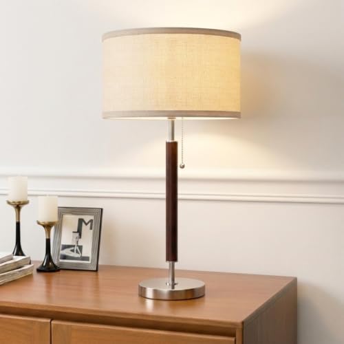 Brightech Carter LED Bedside Lamp - Compact Table & Desk Reading Lamp for Bedroom, Living Room, Office - Modern Nightstand & Side Lamp with Soft Ambient Light - Stainless Steel & Wood Finish