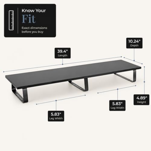 Mount-It! 39" Extra Long Dual Monitor Stand Riser – Ergonomic Desk Organizer for 2 Monitors, Laptop, TV, or Printer – Heavy-Duty Steel & Wood Desktop Shelf with Storage – Supports 44 Lbs – Black