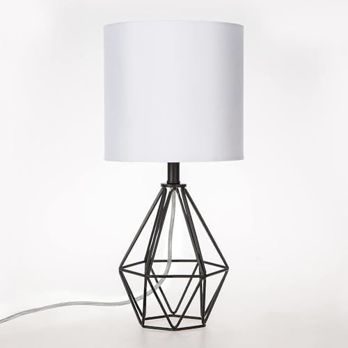 Black Bedside Table Lamps Set of 2, Small Nightstand Lamps for Bedroom, Modern Desk Lamps with TC Fabric Shade Geometric Metal Base for Living Room Study Office Farmhouse