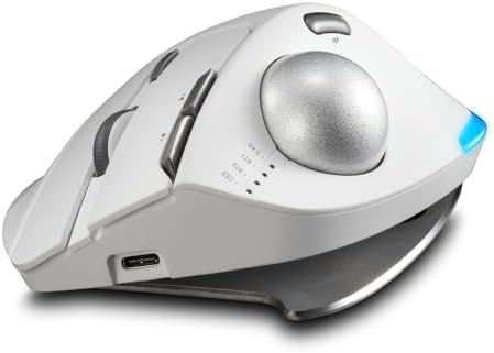 zelotes Wireless Trackball Mouse,Bluetooth Mouse,Rechargeable,4800 DPI, 2-in-1(BT 5.0/3.0+2.4GHz USB Receiver), 8 Buttons,Ergonomic Design,LED Lighting,for Laptop, PC, Pad,White